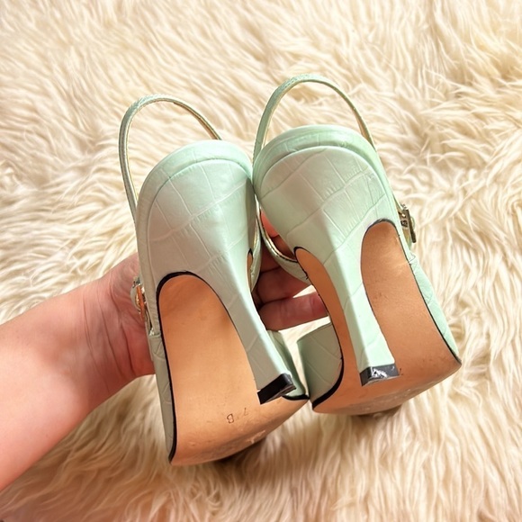 Vintage leather aqua printed croc sling back heels women’s size 7 - Picture 4 of 12